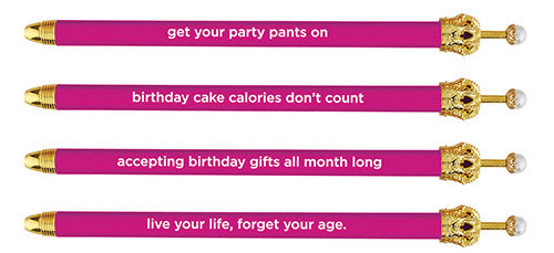 Get Your Party Pants On! Birthday Hot Pink Crown Pen Set of 12 |