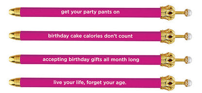 Get Your Party Pants On! Birthday Hot Pink Crown Pen Set of 12 |