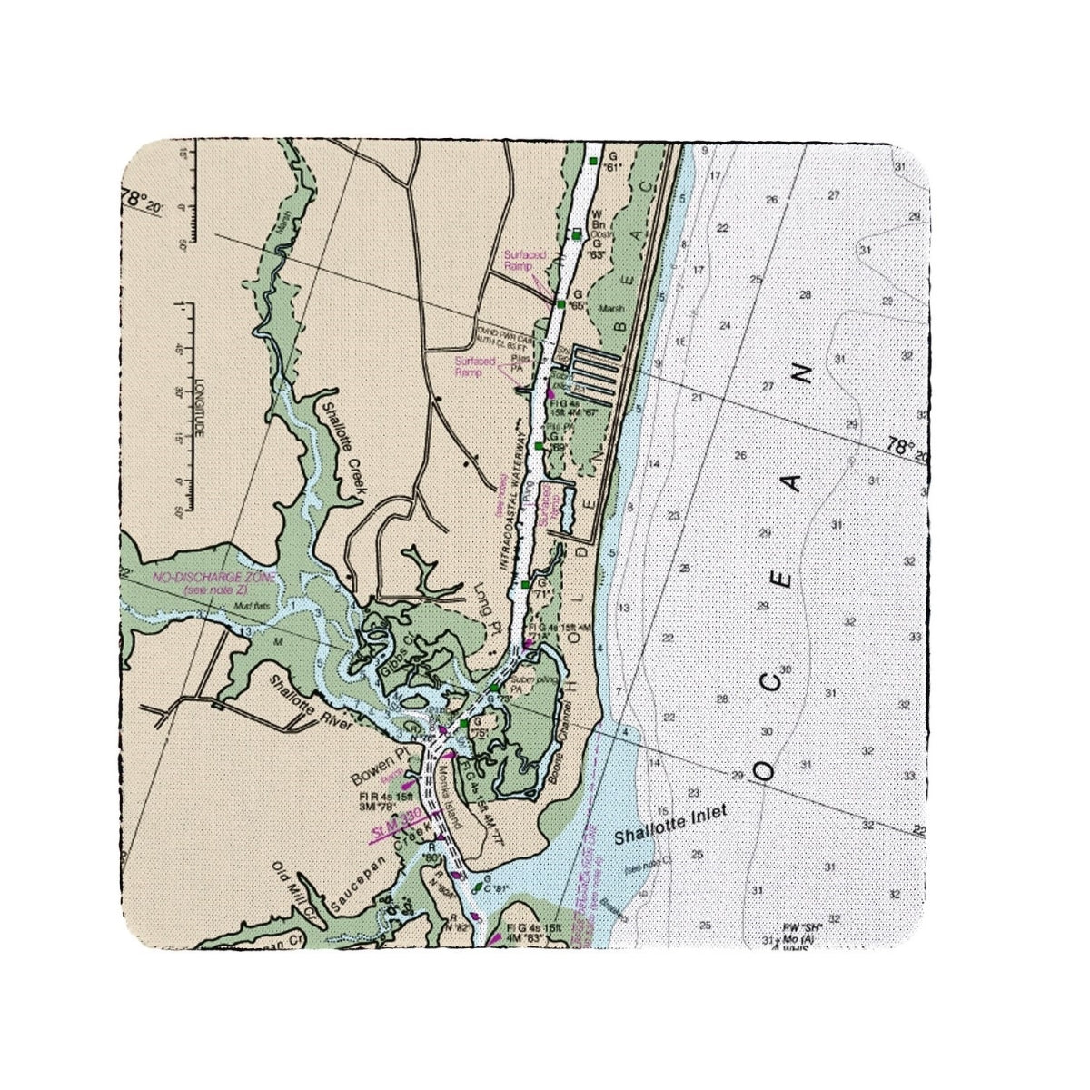 Betsy Drake CT11534HB 4 x 4 in. Holden Beach, NC Nautical Map Coas