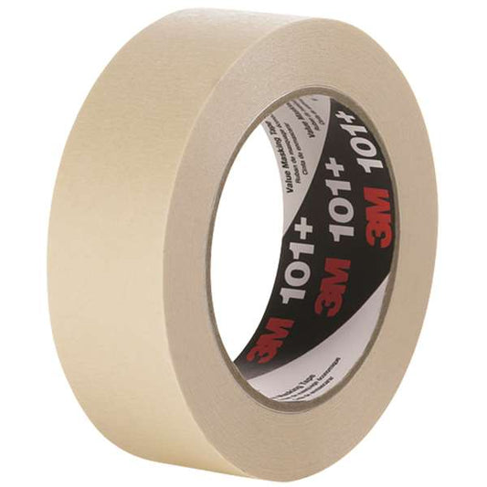 3M T93510112PK 1 in. x 60 yards 101 Plus Masking Tape, Tan - Pack