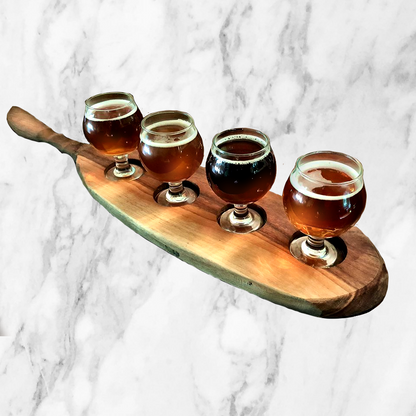 Beer Flight, Carved Handle 4 Glass Holder