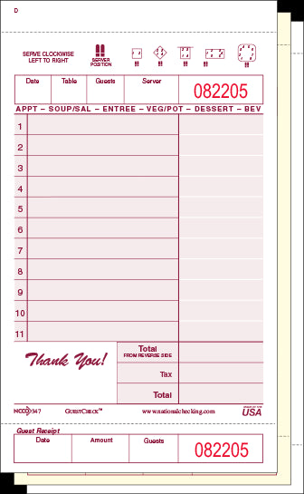 National Checking 347SW CPC 4.2 x 7.25 in. Guest Check Medium Wide Thr