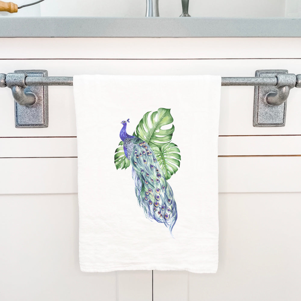 Peacock with Monstera - Cotton Tea Towel