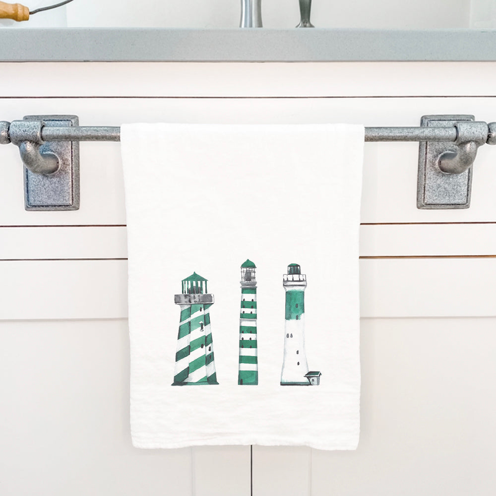 Green Lighthouses - Cotton Tea Towel