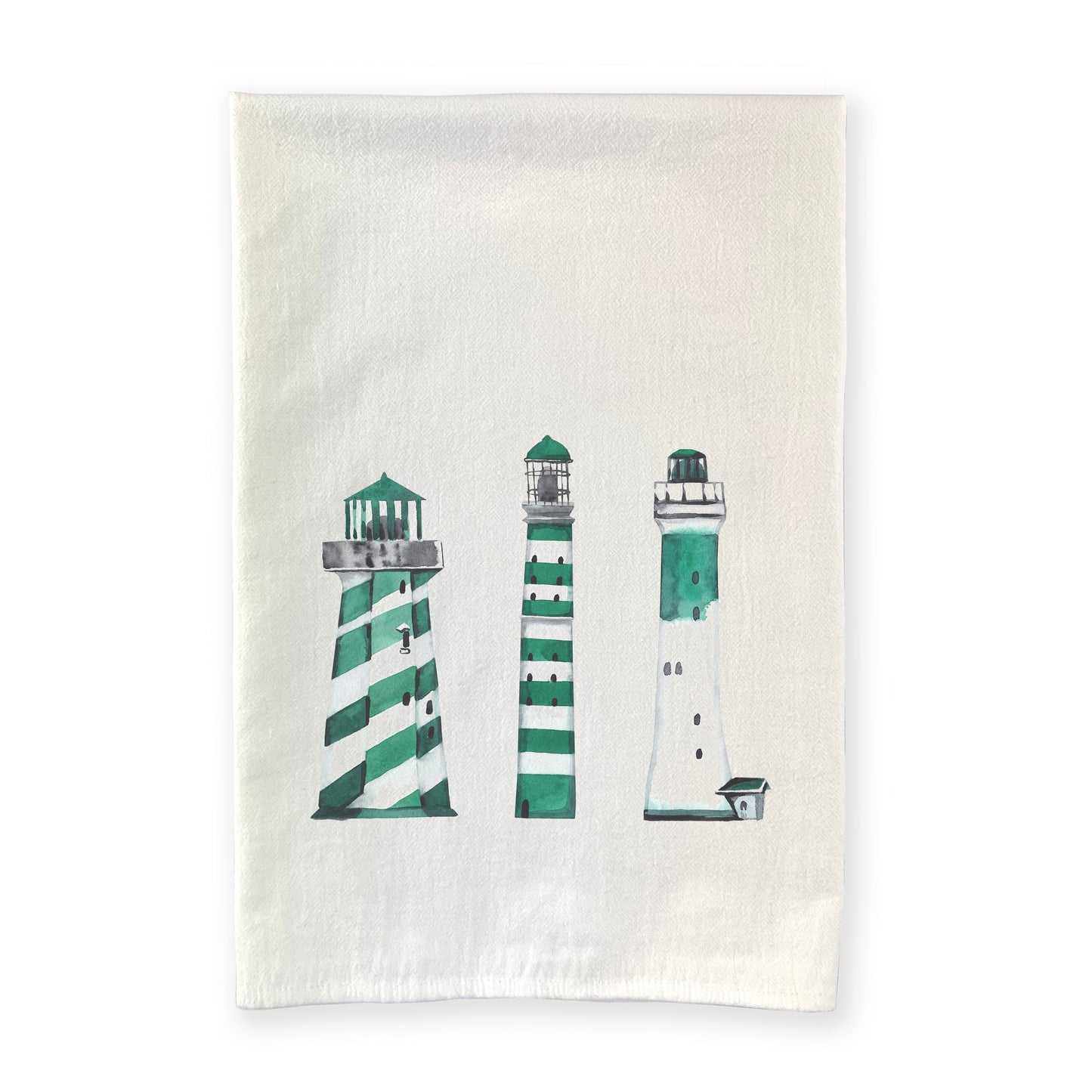 Green Lighthouses - Cotton Tea Towel