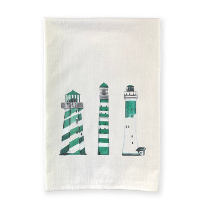 Green Lighthouses - Cotton Tea Towel