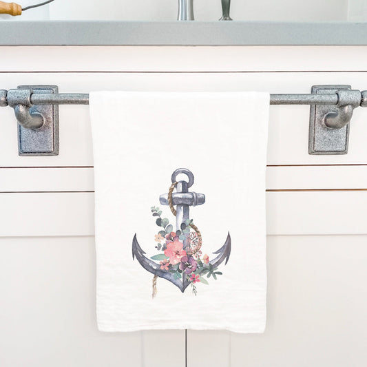 Watercolor Floral Anchor - Cotton Tea Towel