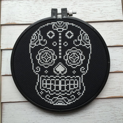 Sugar Skull White and Black Counted Cross Stitch DIY KIT