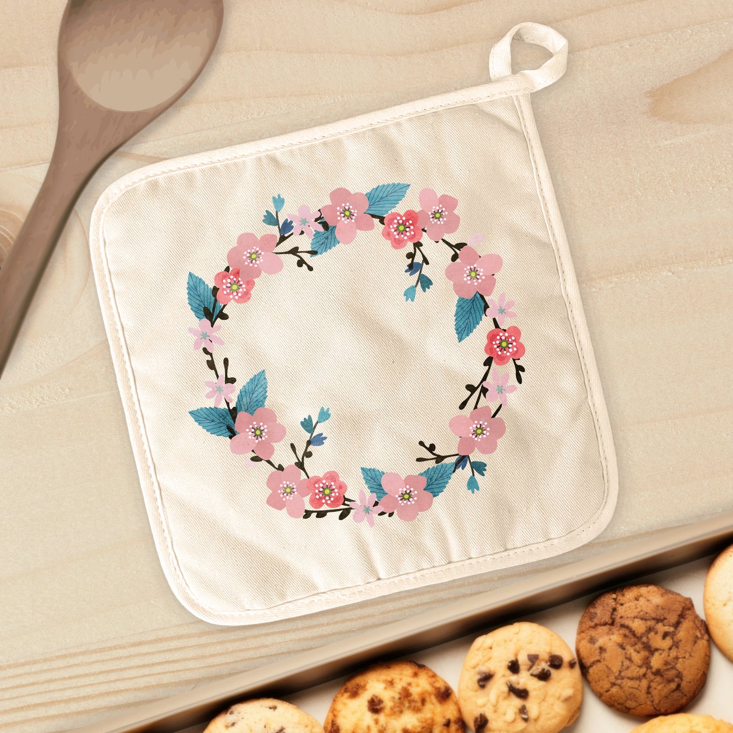 Cherry Blossom Wreath - Cotton Pot Holder