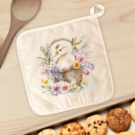 Duckling in Flower Basket - Cotton Pot Holder