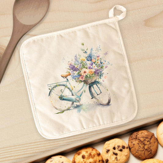 Watercolor Floral Bike - Cotton Pot Holder