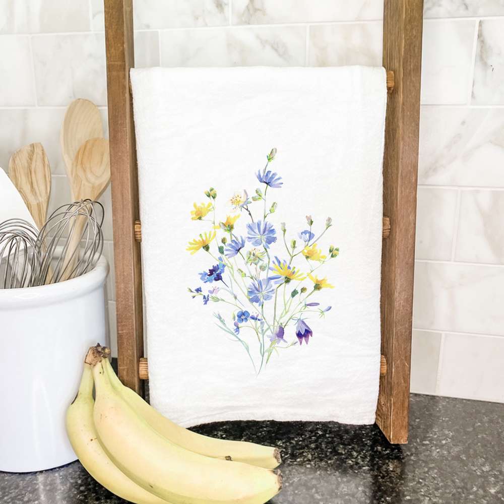 Yellow and Purple Cut Flowers - Cotton Tea Towel