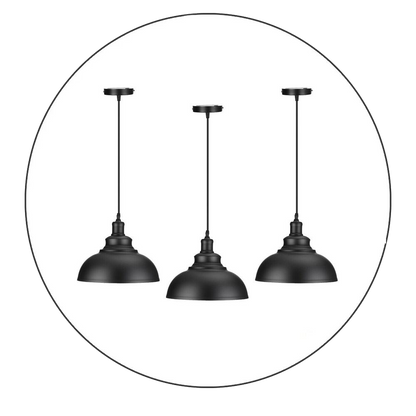 3 Pack Vintage Industrial Retro Ceiling Pendant Light Lampshade Black