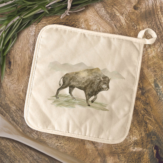 Watercolor Bison Scene - Cotton Pot Holder