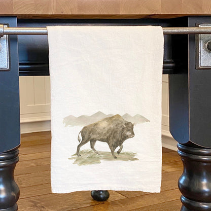 Watercolor Bison Scene - Cotton Tea Towel