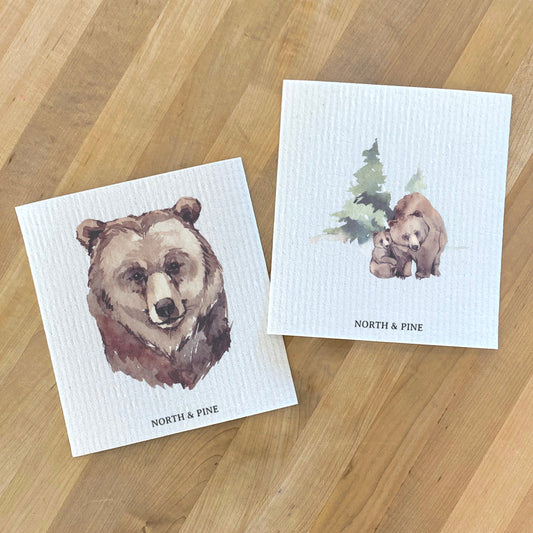 Watercolor Bear, Bear Scene 2pk - Swedish Dish Cloth