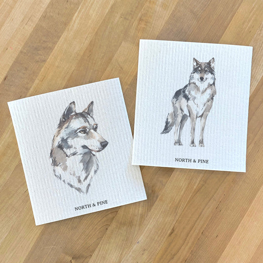 Watercolor Wolves 2pk - Swedish Dish Cloth