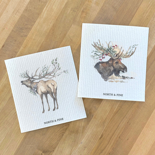 Winter Moose, Winter Elk 2pk - Swedish Dish Cloth