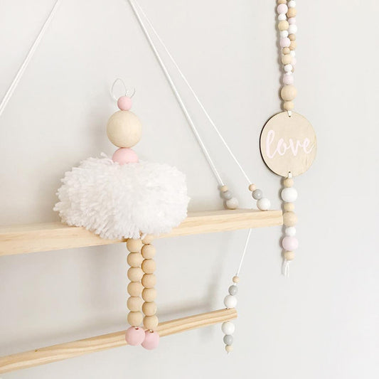 Nordic Style Ballet Dancer Hanging Decoration Wooden Beads Girl Room