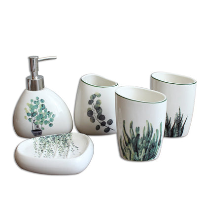 Nordic green plant ceramic six piece bathroom products Simple five