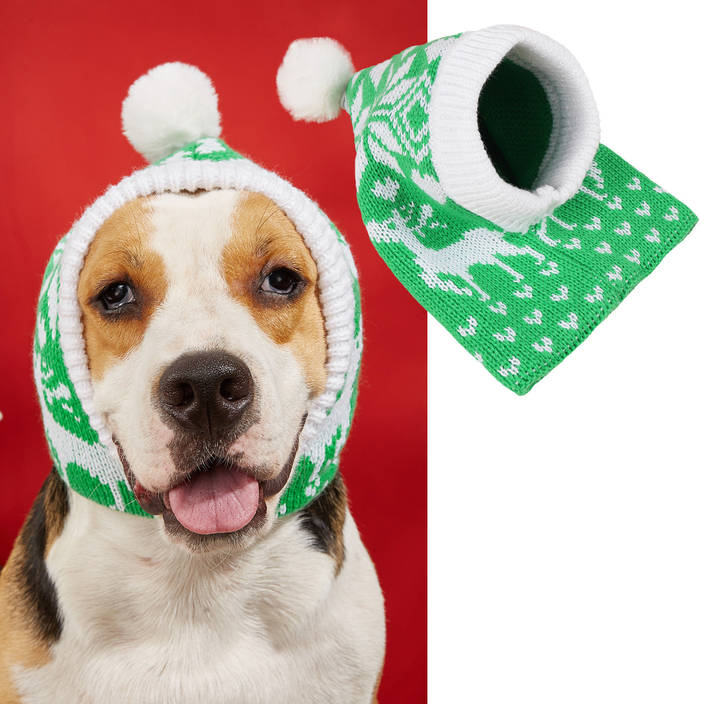 Christmas New Atmosphere Love Snowflake Elk Printing Knitted Warm Pet Dog Cat Fur Ball Hat