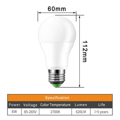 12W 8LED E27 Ball Bulb Auto Sensor Warm White