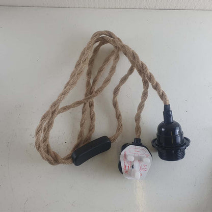 2M Plug In Pendant hemp with Switch and Holder Black ~3870