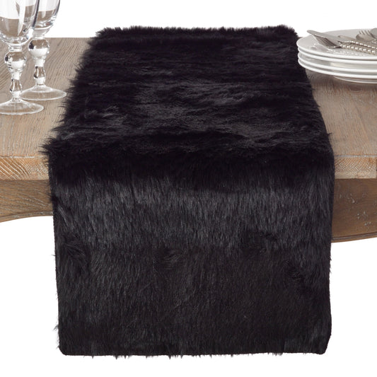 SARO 197.BK1572B 15 x 72 in. Rectangle Juneau Faux Fur Table Runner  B