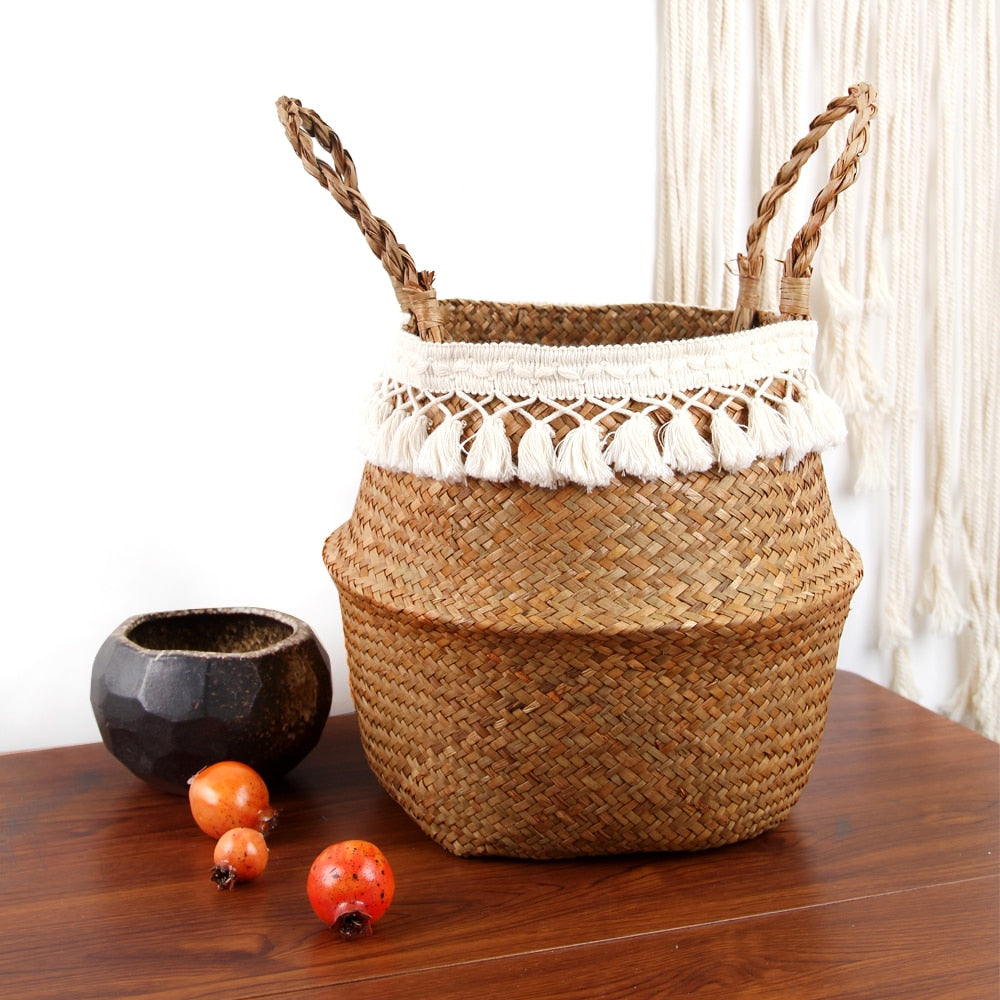 Seagrass Woven Storage Basket Plant Wicker Hanging Baskets Garden