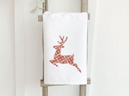 Red Holiday Deer - Cotton Tea Towel