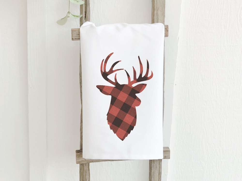 Red Plaid Buck - Cotton Tea Towel