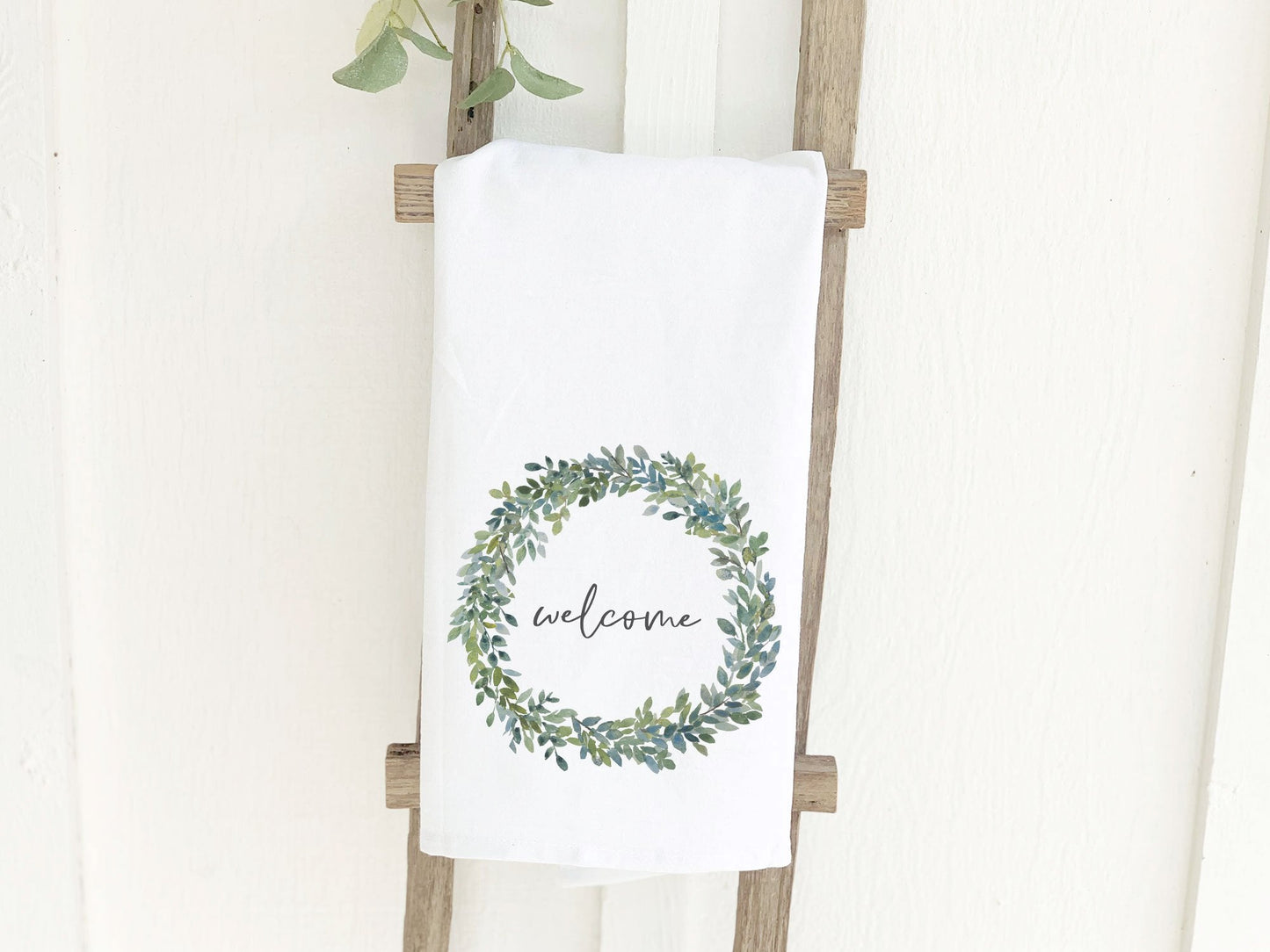 Welcome Boxwood Wreath - Cotton Tea Towel