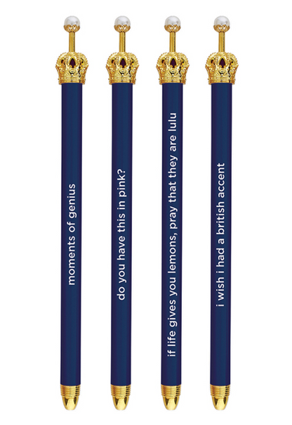 Moments of Genius Navy Blue Crown Pen Set of 12 | Giftable Quote Pens