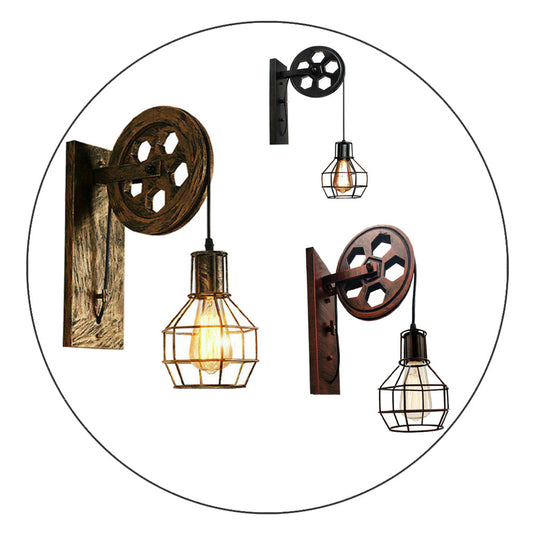 Wall Lamp Retro Wheel Light Rustic Vintage Pipe Industrial Steampunk