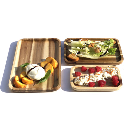 3 Rectangle Acacia platters party serving set (12”, 10” and 8”)