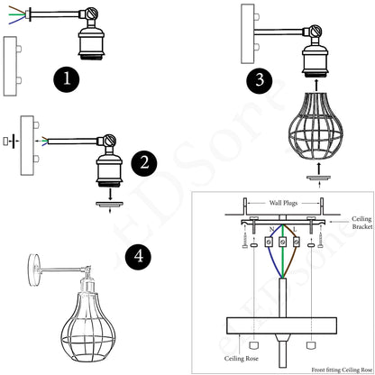 Vintage Industrial Wall Light with FREE Bulb Antique Retro Cage