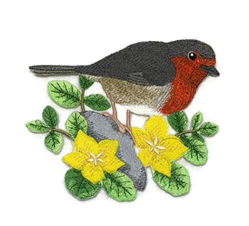 British Robin and Creeping Jenny Embroidered Iron on/Sew Patch [5.86"x