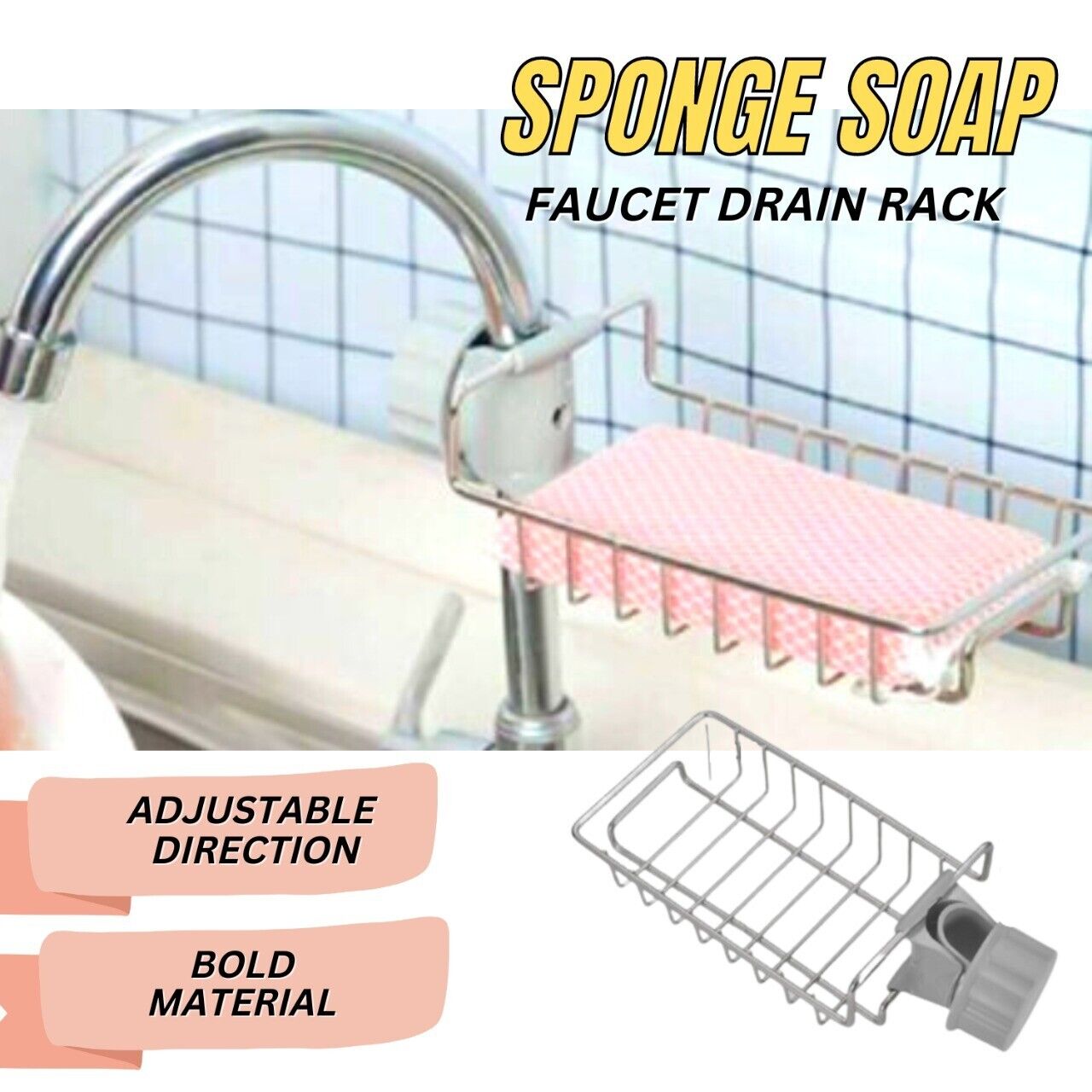 Sponge Soap Holder Rack Storage Shelf Kitchen Sink Faucet Rack Attachment Mount