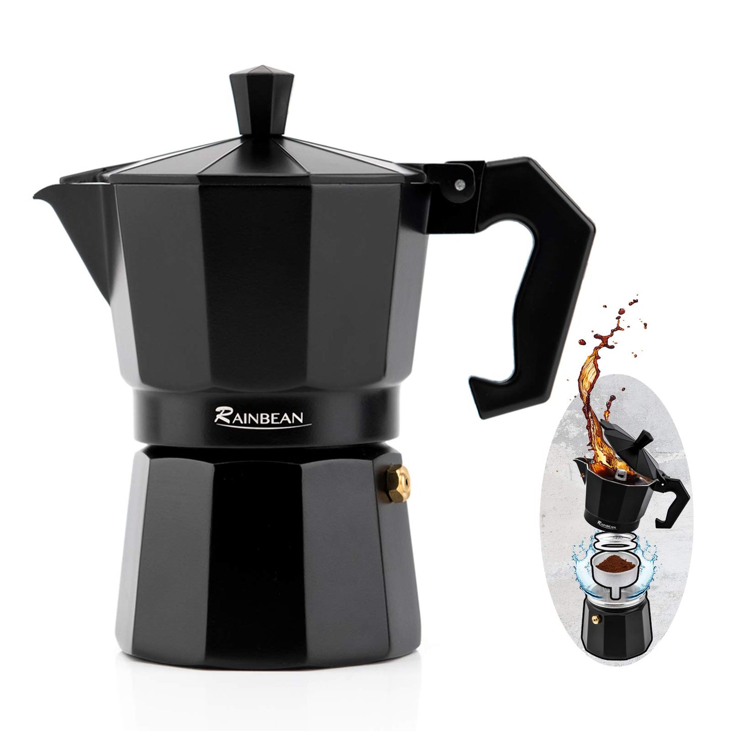 Stovetop Espresso Maker Espresso Cup Moka Pot Classic Cafe Maker Percolator Coffee Maker Italian Espresso for Gas or Electric Aluminum Black Gift package with 2 cups Amazon Platform Banned