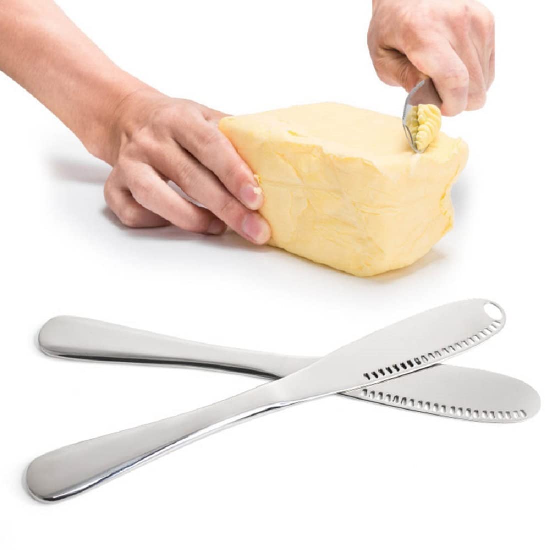 Stainless Steel Butter Spreader Knife With Handle, 3 In 1 Curler Slicer Knife, Butter Knife Spreader And Curler With Holes And Serrated Edge Cheese Knife  Kitchen Gadgets