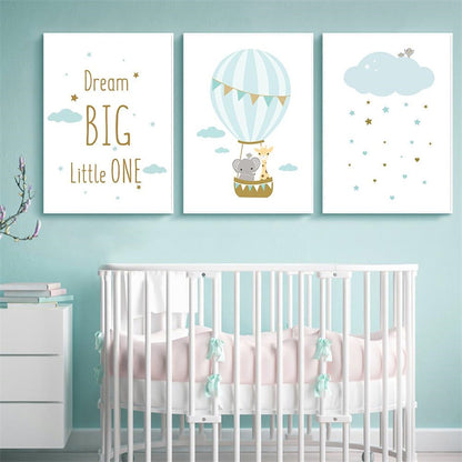 Hot Air Balloon Pattern Canvas Nursery Art Painting