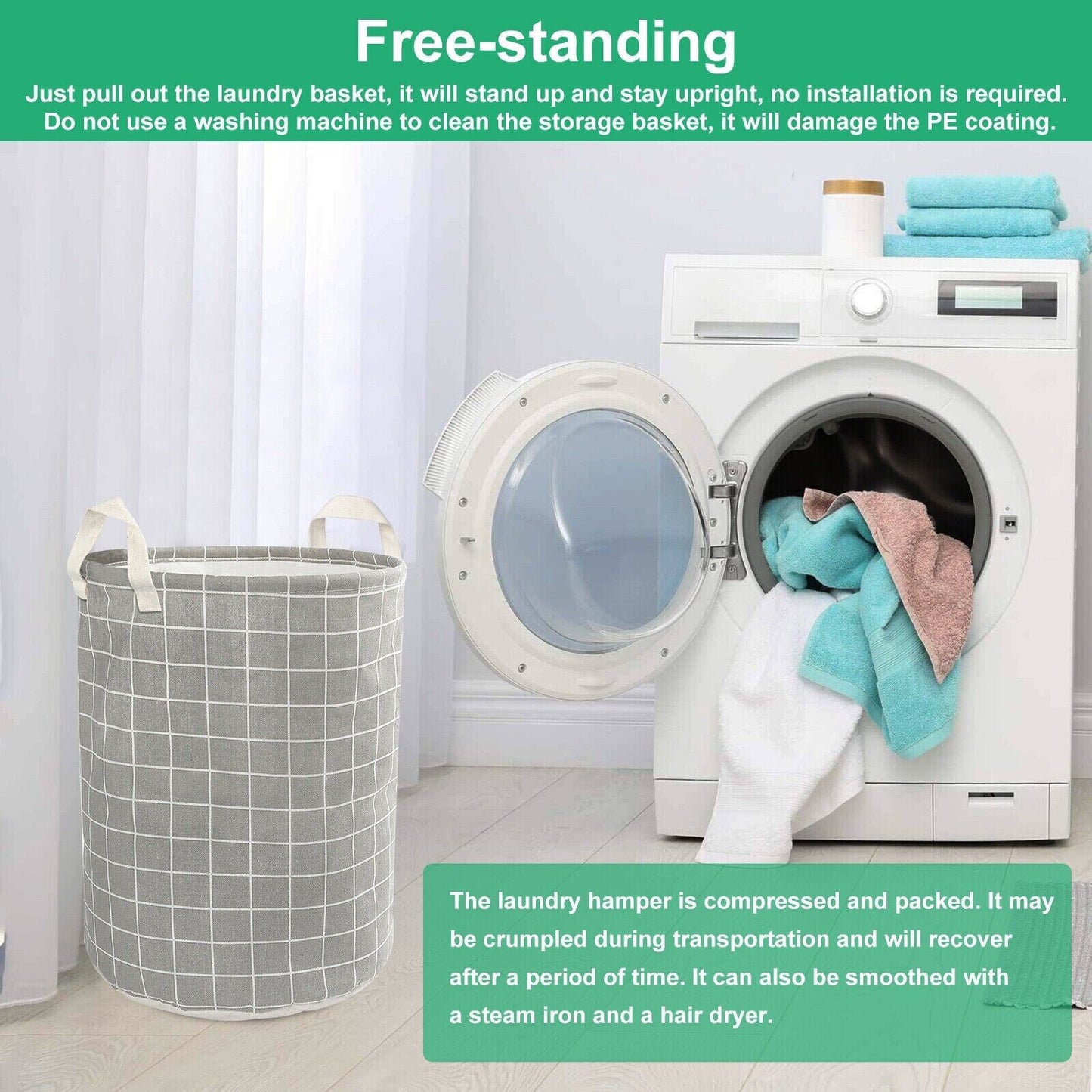 Foldable Hamper - Lightweight Laundry Basket Washing Bag For Home, Dorm & Travel