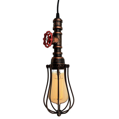 Rustic Red Pendant Light Steampunk Pipe Light Balloon Cage Lamp