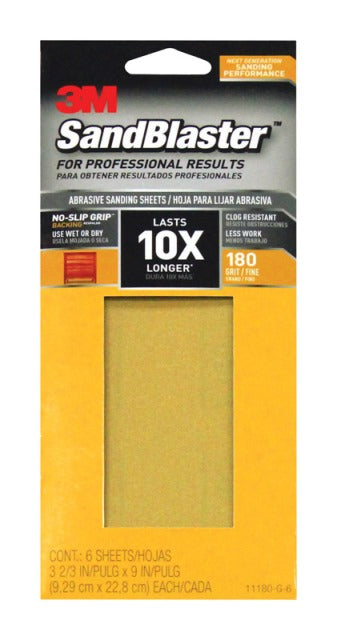 3M 11180-G-6 1 by 3 Sanding Sheet Sandpaper with No Slip Grip Backing