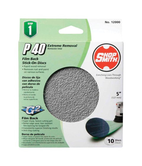 Shopsmith 12000 5 in. 40 Grit Film PSA Zero Hole Sanding Disc