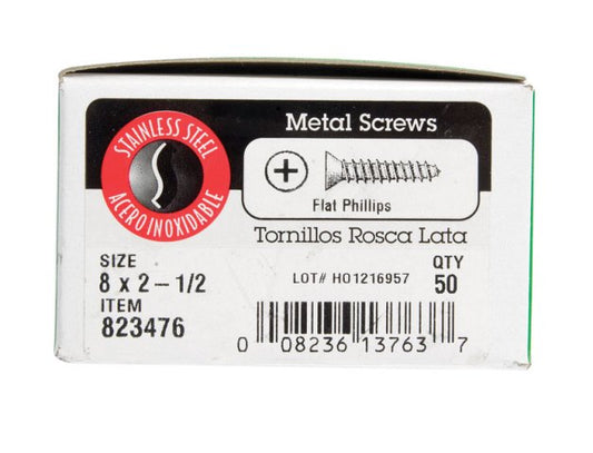 Hillman 823476 8 x 2.5 in. Phillips Flat Head Sheet Metal Screw  Stain