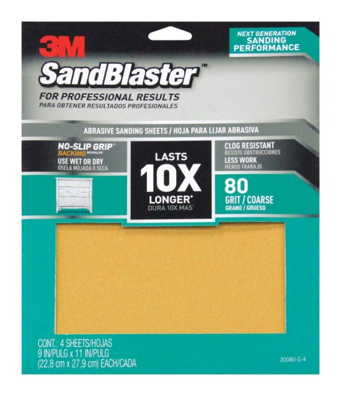 3M 20080-G-4 SandBlaster Sandpaper with No Slip Grip Backing  80 Grit