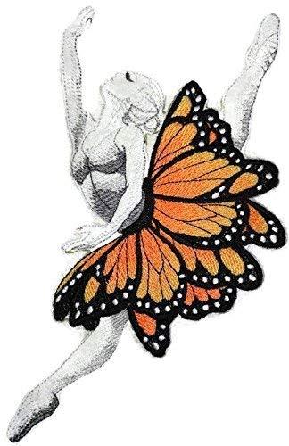 Ballerina Dancer With Butterflies Embroidered Iron on/Sew patch [7.8"