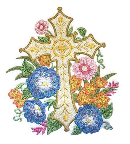 Holy Sacred Gilded Garden Cross Embroidery Iron On/Sew patch [7.8" x