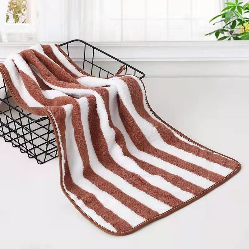 Coral Fleece Wide Striped Edge Soft Absorbent Thickening Lint-free Face Washing At Home Towels